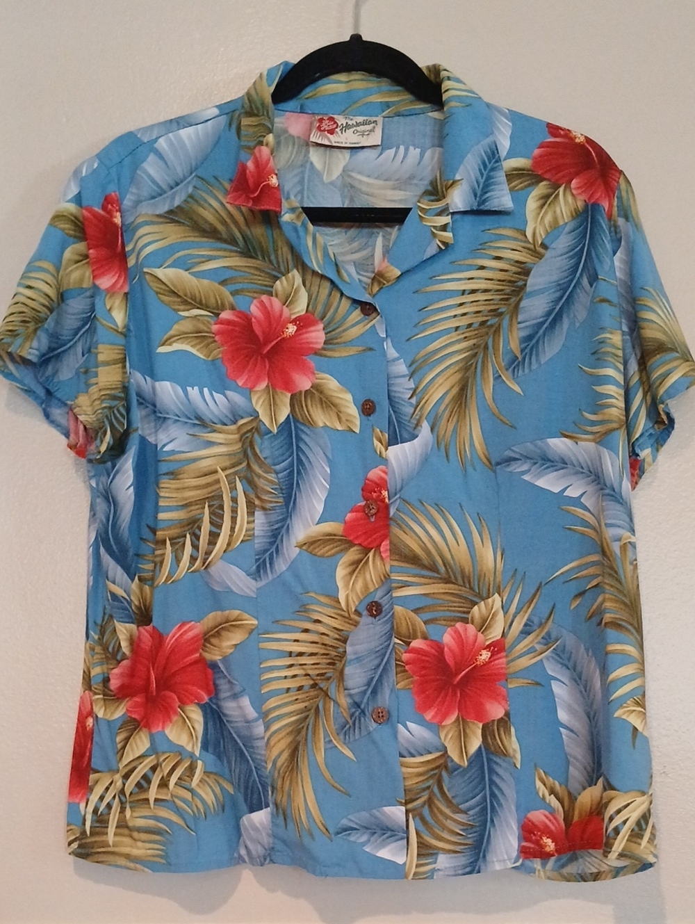 Vintage Hilo Hattie hawaiian Womens Shirt  Tropical Floral Vacay Luau Large